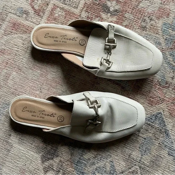 Ivory Leather Mule Loafer Slides Enzo Testoni Size 8 39 Quiet Luxury Preppy - Picture 11 of 13